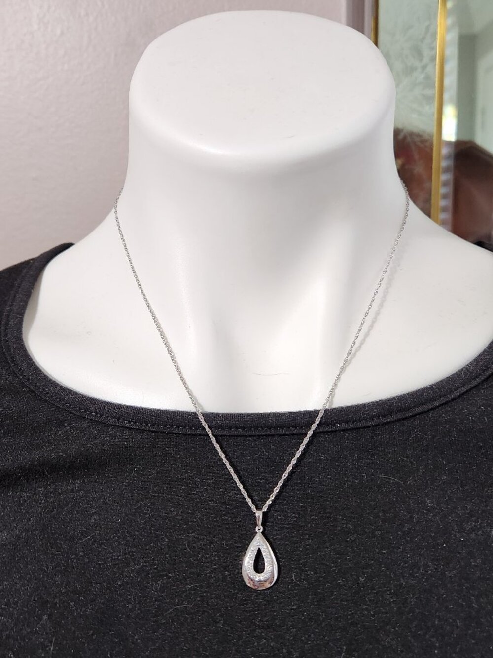 VTG NWOT 0.25 CTW Natural Diamond Teardrop Pendant 18" 925 Necklace Chain